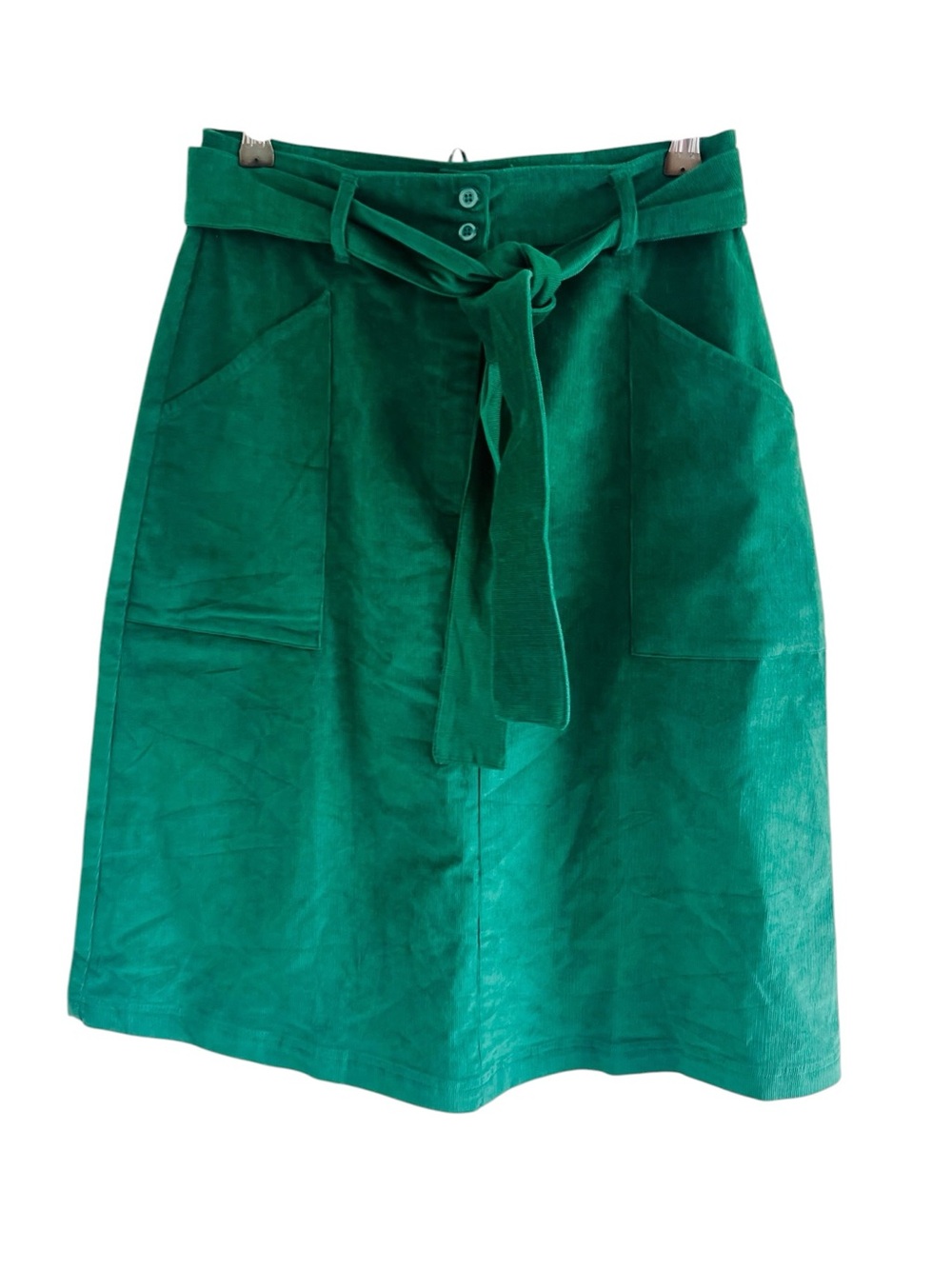 Pretty Vacant Emerald Green Tie-Waist Corduroy Skirt
